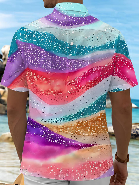 Art Gradient Colorful Abstract Sequins Men's Pocket Short Sleeve Shirts