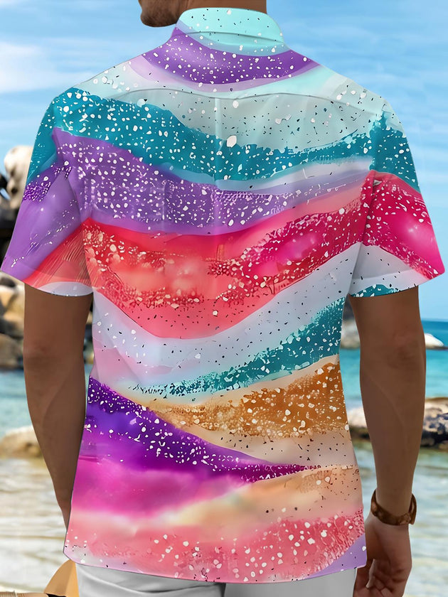 Art Gradient Colorful Abstract Sequins Men's Pocket Short Sleeve Shirts