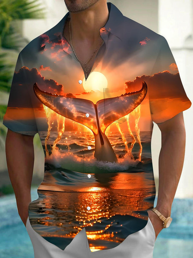 Men's Hawaiian short sleeve shirt front view for tropical beach vacation