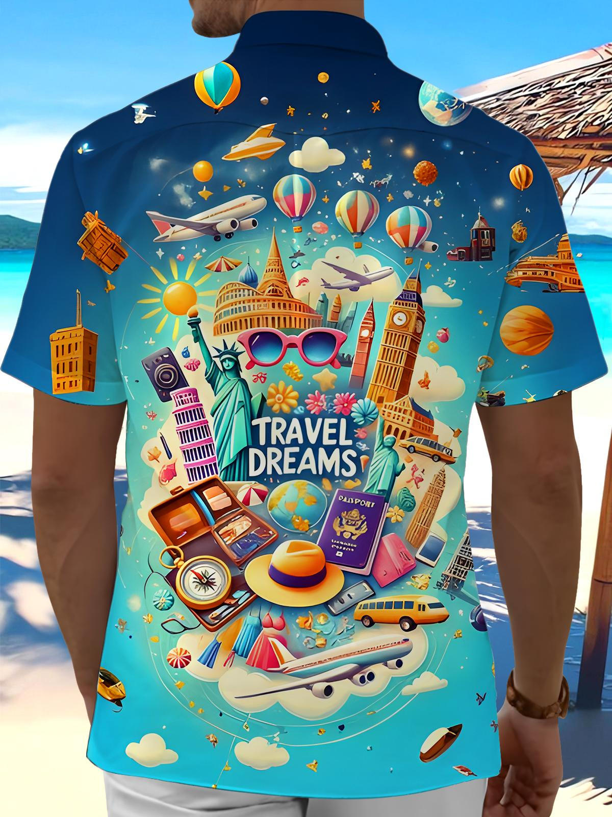 Fun Travel World Dream Men's Pocket Short Sleeve Shirts