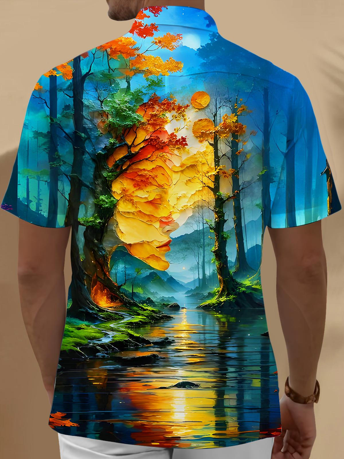 Art Face Forests Mountains Rivers Men's Pocket Short Sleeve Shirts
