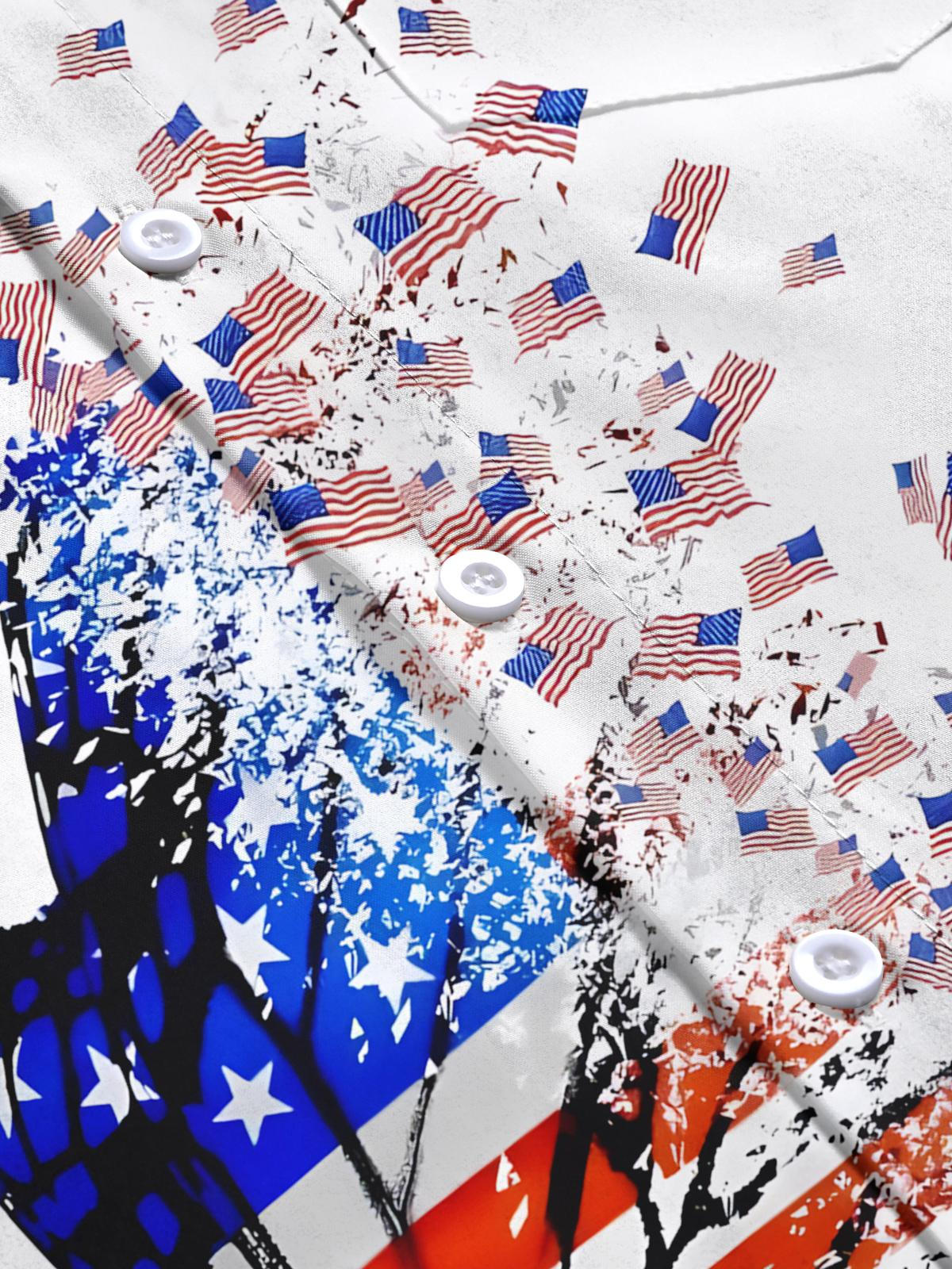 American Flag Butterfly Print Men's Pocket Short Sleeve Shirts