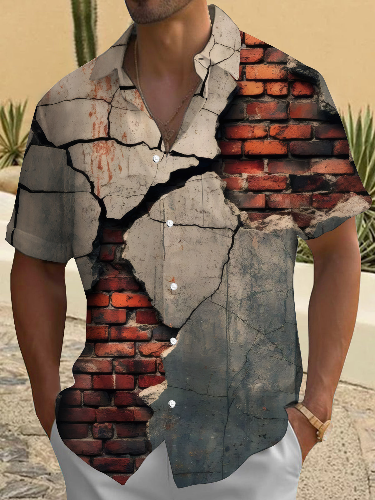 Wall Print Men's Pocket Short Sleeve Shirts