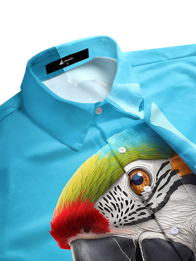 men's parrot print short sleeve flat lay shirt