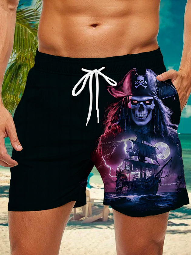 men's skull print casual pants front view