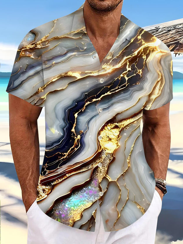 Men's abstract print short sleeve shirt front view