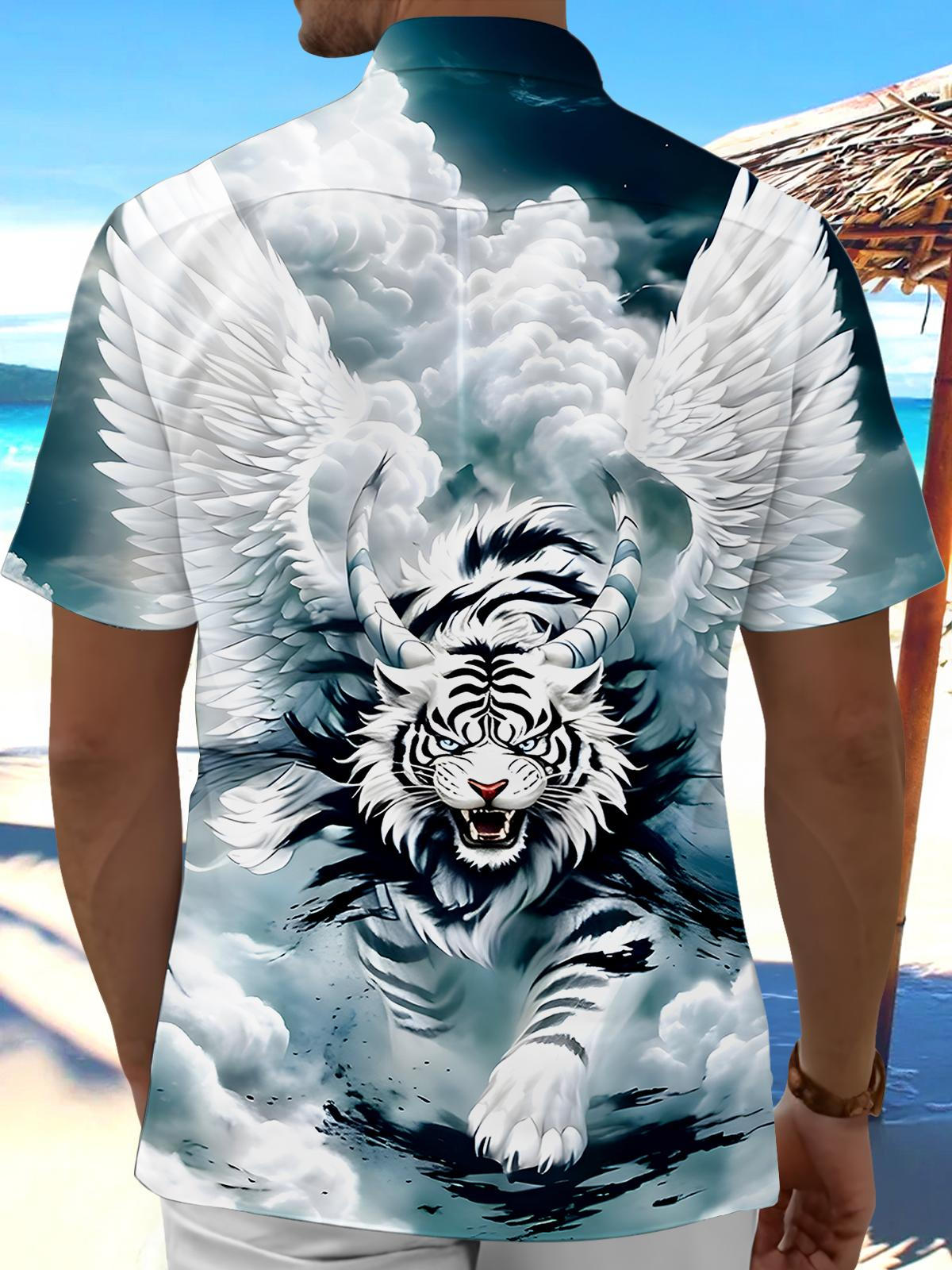 Animals Tiger Men's Pocket Short Sleeve Shirts