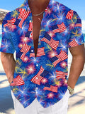 American flag Firework Men's Pocket Short Sleeve Shirts