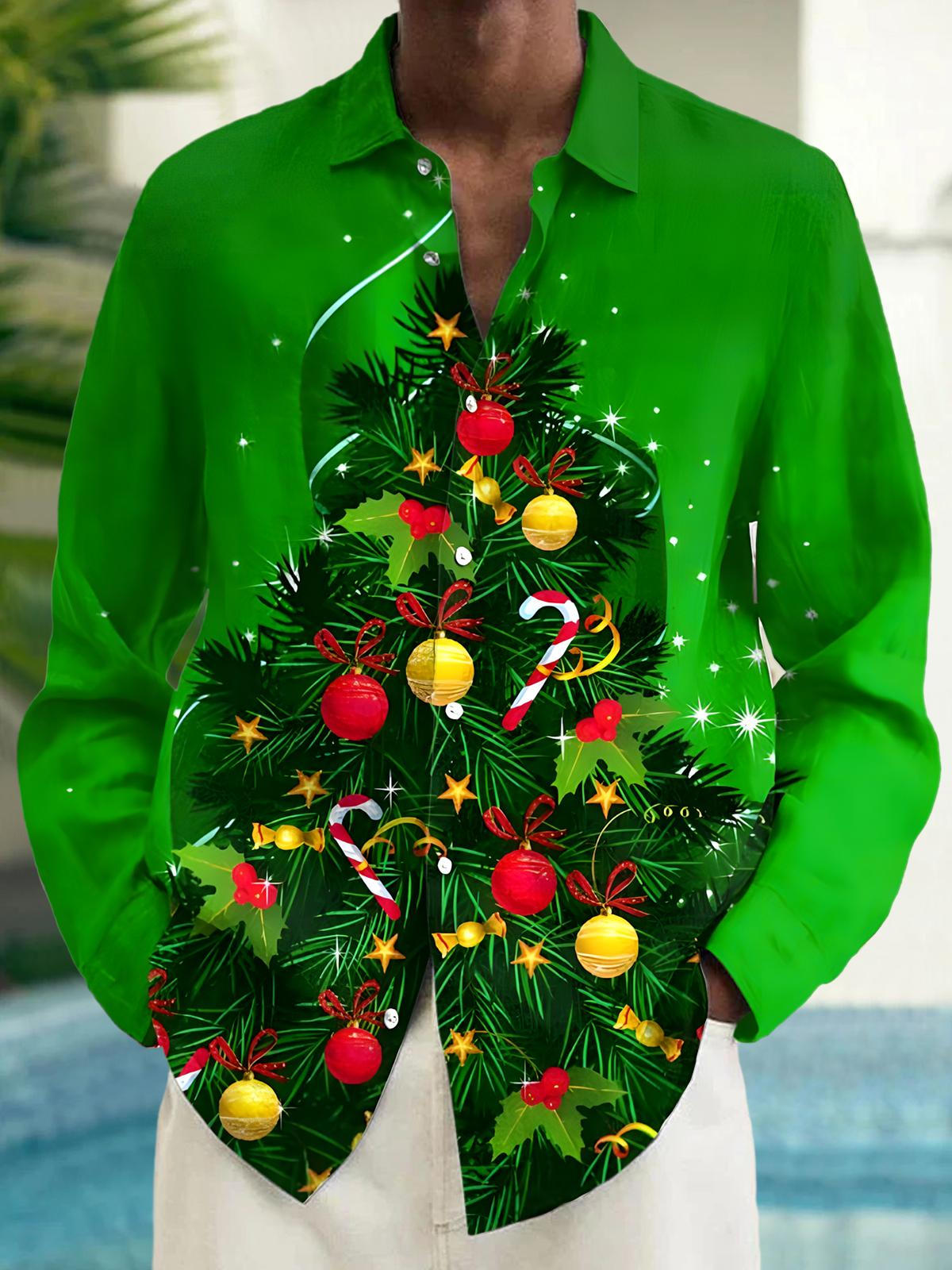 Christmas Tree Men's Pocket Long Sleeve Shirts