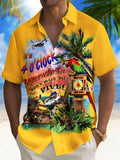 Hawaiian Parrot Print Men's Pocket Short Sleeve Shirts