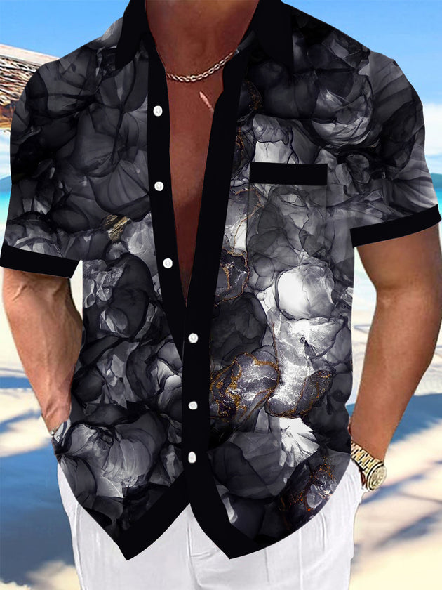 Men abstract print short sleeve shirt front view