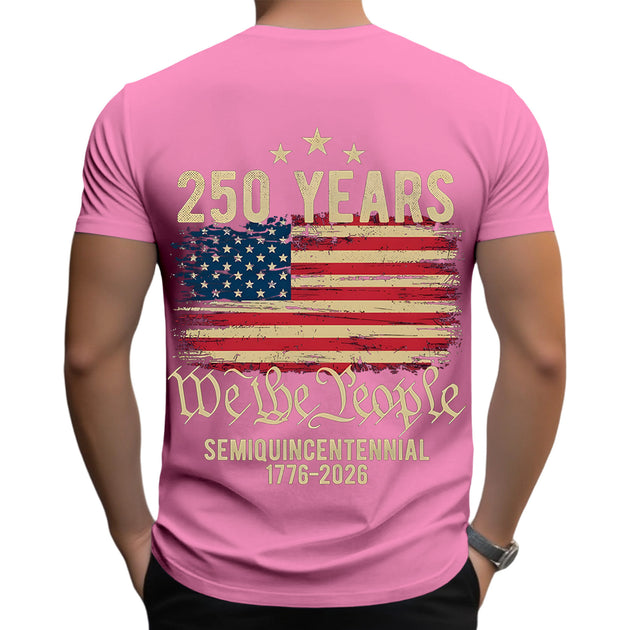 Men everyday American flag print graphic t-shirt lifestyle three-quarter view for Independence Day