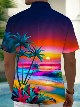 Men's aloha short sleeve pocket shirt with coconut tree print, side view