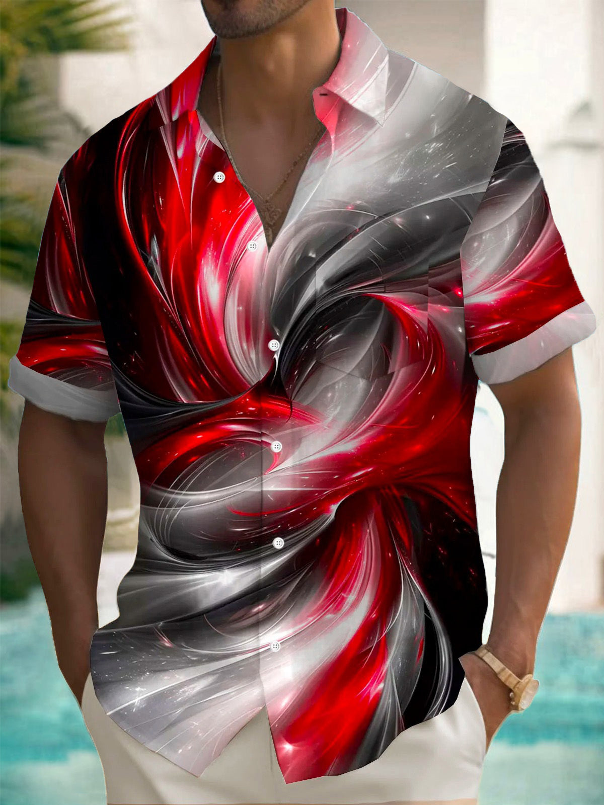 Gradient Abstract Print Men's Pocket Short Sleeve Shirts
