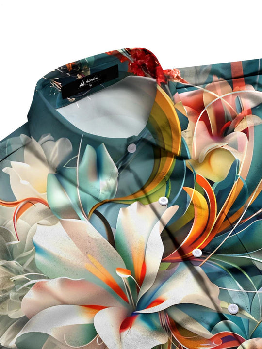 men's floral short sleeve flat lay shirt