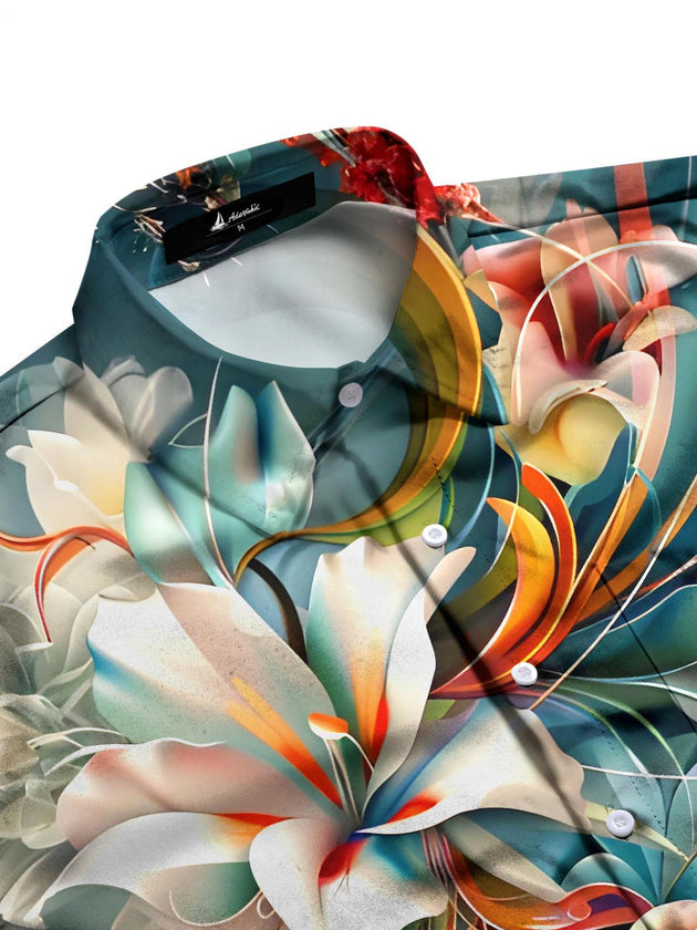 men's floral short sleeve flat lay shirt