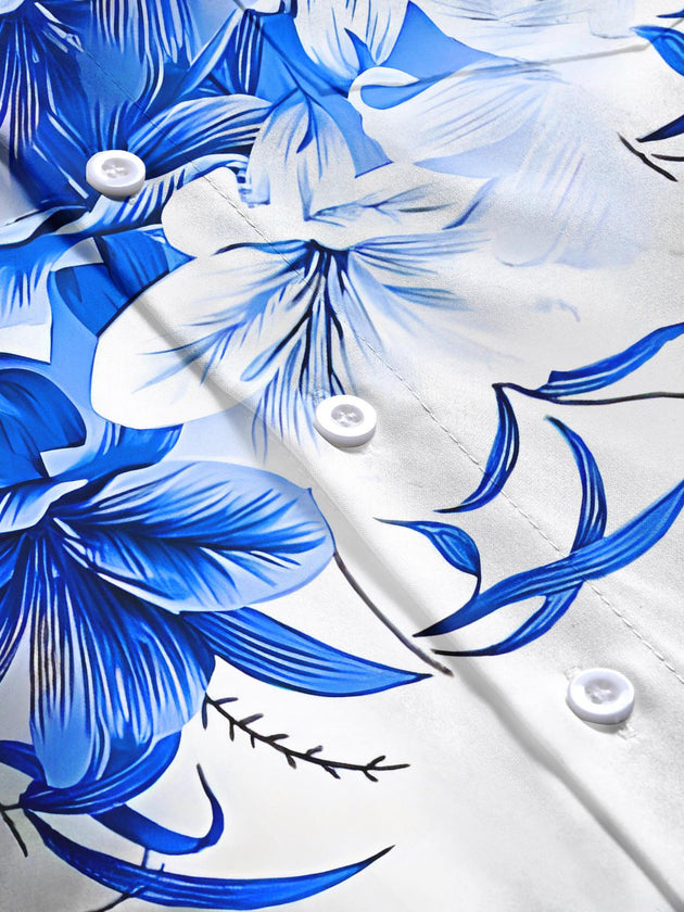Men's floral long sleeve shirt flat lay pattern detail