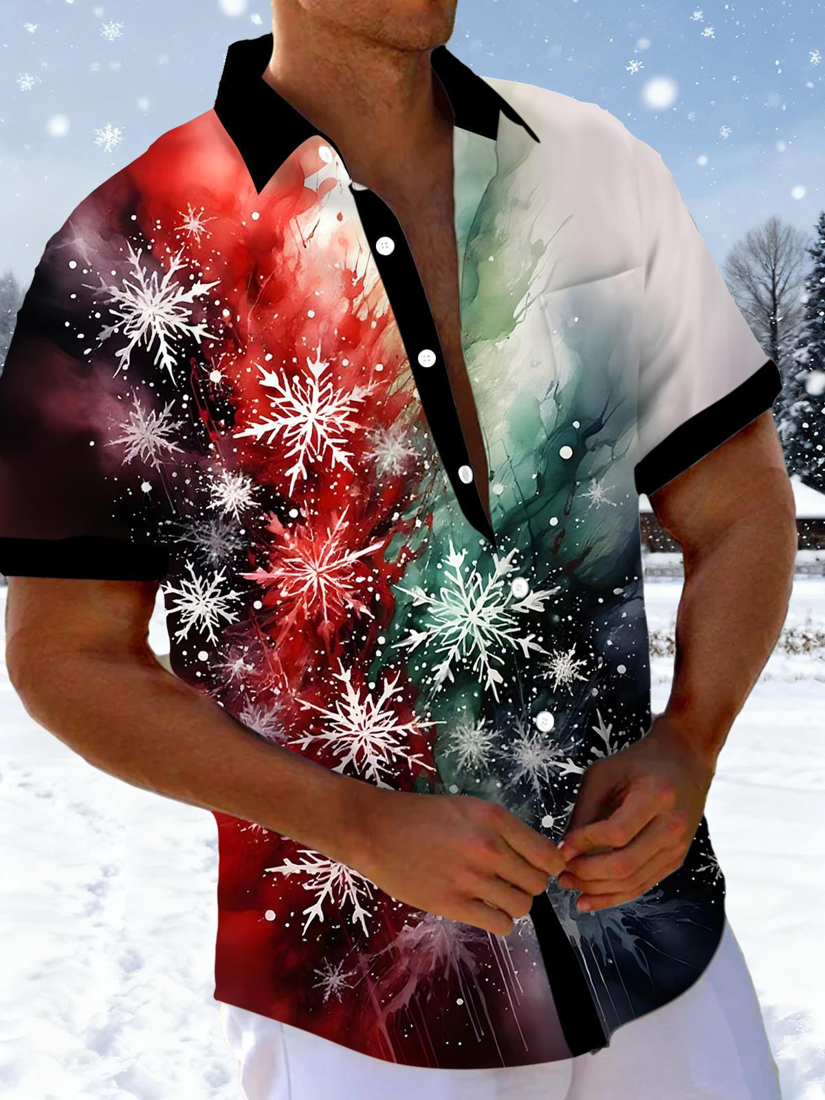 Snowflake Men's Pocket Short Sleeve Shirts