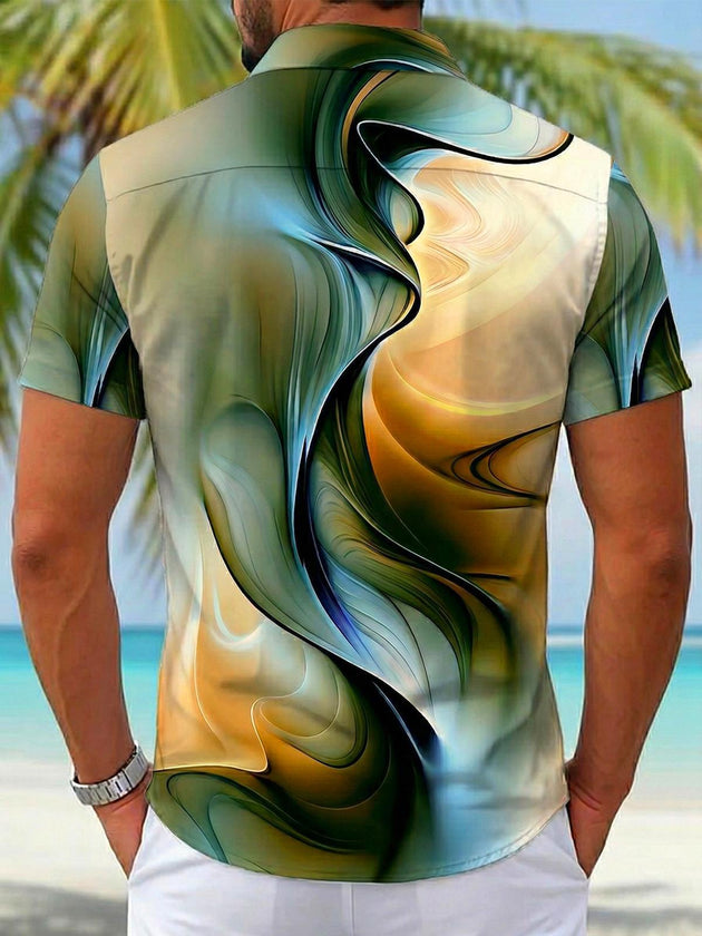 Men's abstract print short sleeve shirt back view