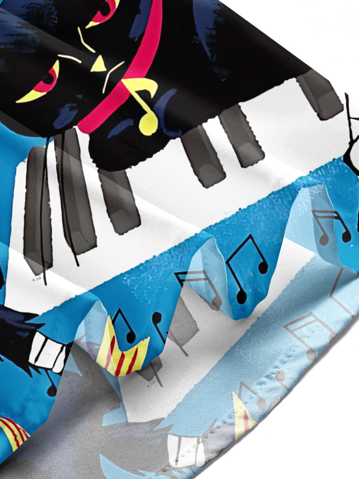 Funny Cat Piano Print Men's Pocket Long Sleeve Shirts