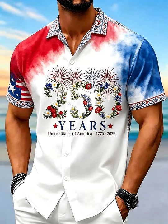 USA 250th Anniversary Gradient Tie Dye Flag Independence Day Men's Pocket Short Sleeve Shirts