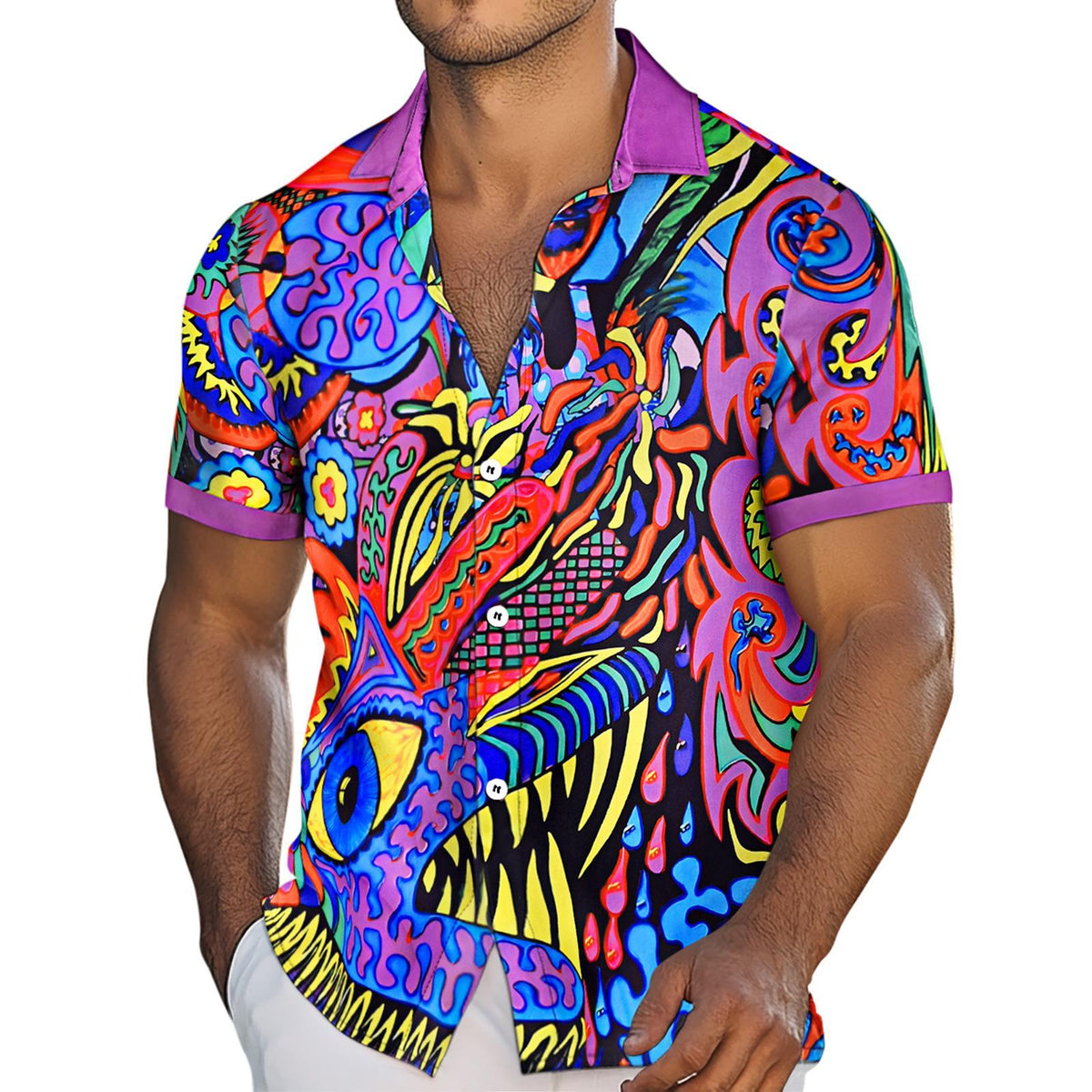Adaychic Mens Hawaiian Shirt Abstract Art Print Short Sleeve Button Down Tropical Shirts Summer Beach Tops for Travel Vacation noble