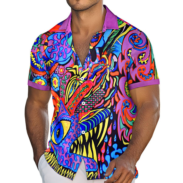 Adaychic Mens Hawaiian Shirt Abstract Art Print Short Sleeve Button Down Tropical Shirts Summer Beach Tops for Travel Vacation noble