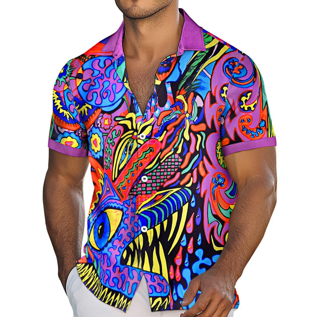 Adaychic Mens Hawaiian Shirt Abstract Art Print Short Sleeve Button Down Tropical Shirts Summer Beach Tops for Travel Vacation noble