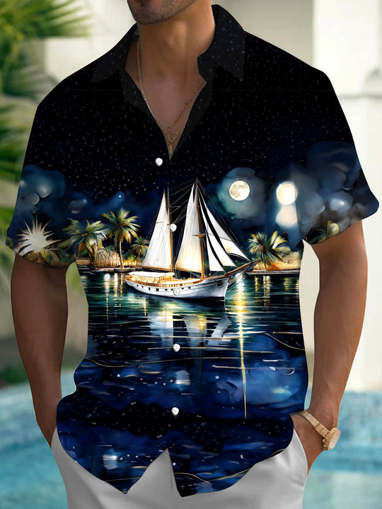 men's Hawaiian shirt front view tropical beach vacation