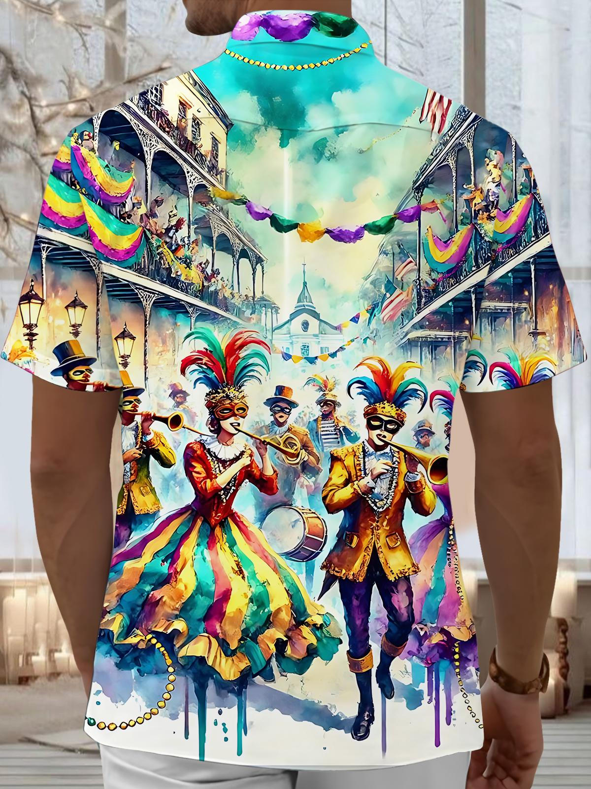 Mardi Gras Print Men's Pocket Short Sleeve Shirts