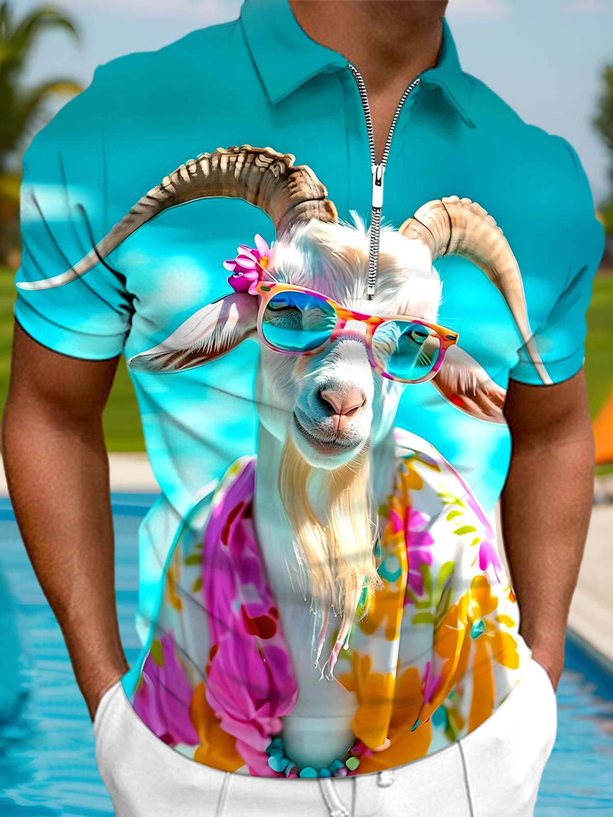 Hawaiian Goat Men's Short Sleeve Zipper Polo