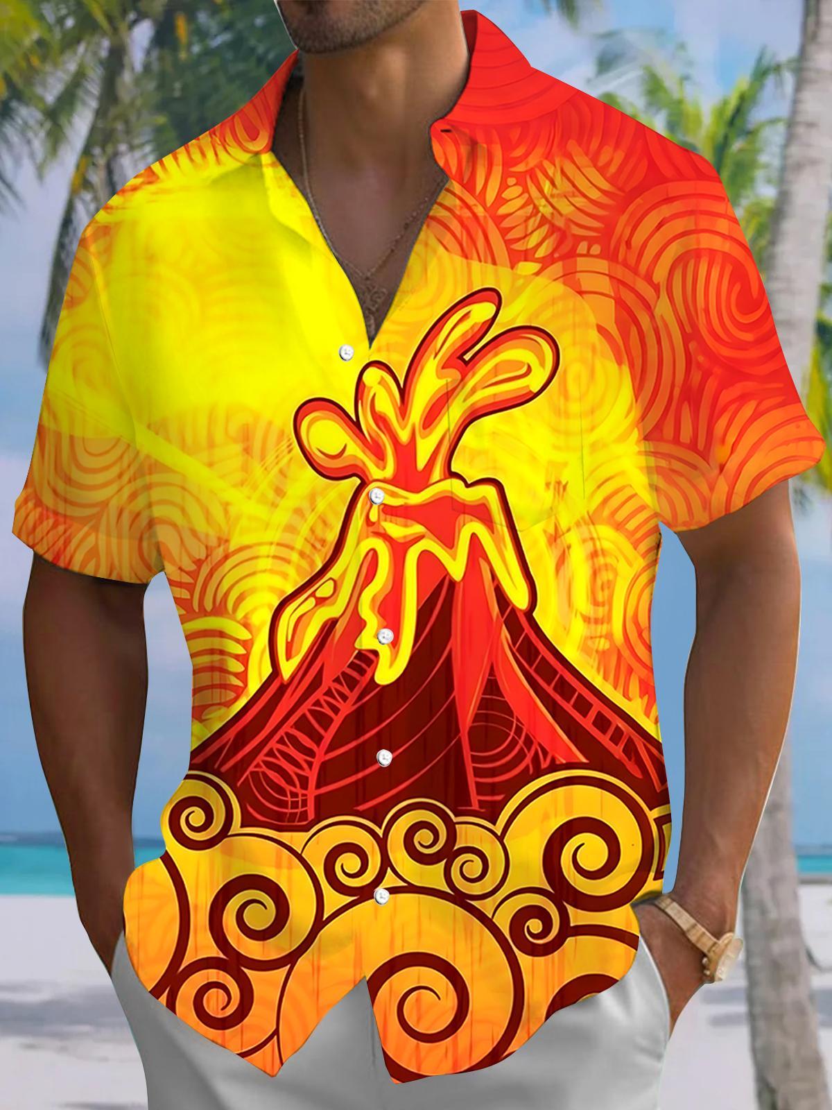 Hawaiian Volcano Men's Pocket Short Sleeve Shirts