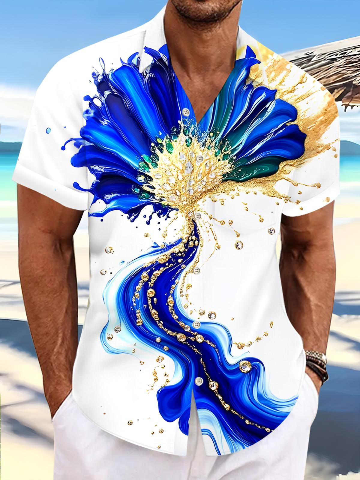 Hawaiian Floral Men's Pocket Short Sleeve Shirts