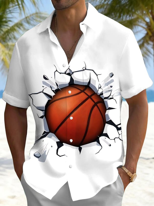 Men's Basketball Print Pocket Short Sleeve Shirt Front View