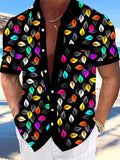 Colorful Leaf Print Men's Pocket Short Sleeve Shirts