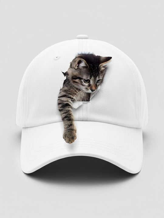 Men's cat print baseball cap front view