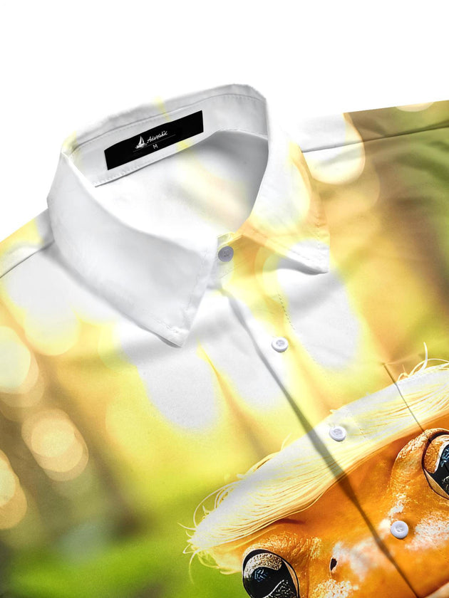Men's short sleeve shirt with frog pattern, side view