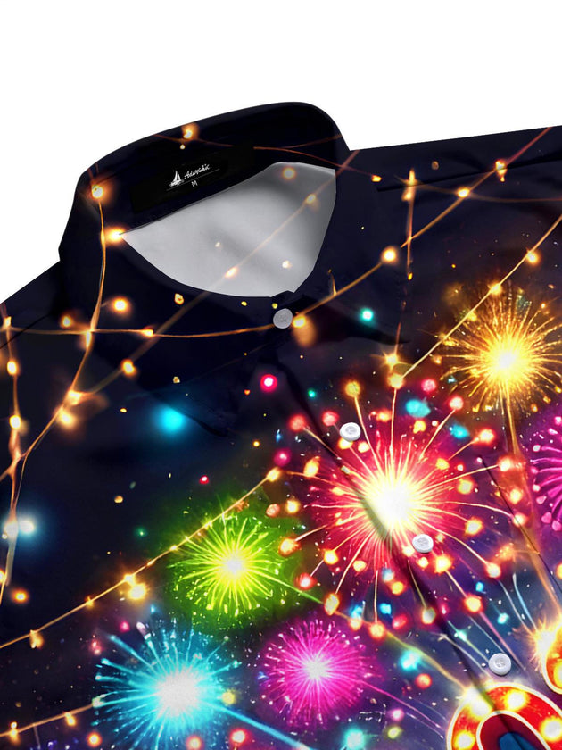 Men's 2026 Party Print Pocket Short Sleeve Shirt Side View