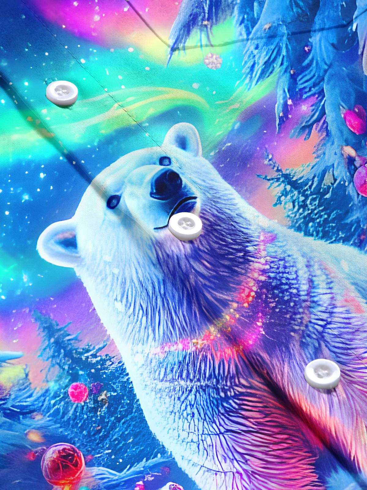 Winter Snow Aurora Polar Bear Gift Men's Pocket Long Sleeve Shirts