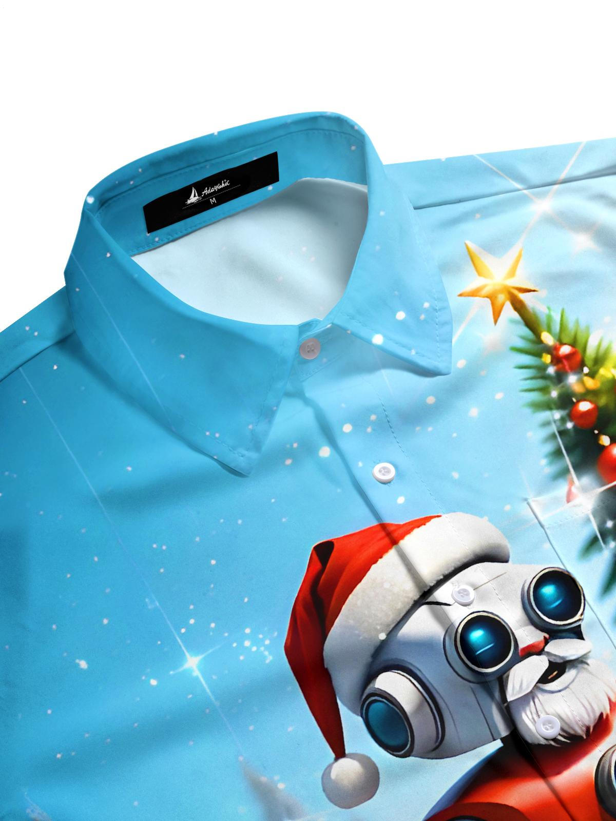 Fun Christmas Robot Xmas Men's Pocket Short Sleeve Shirts