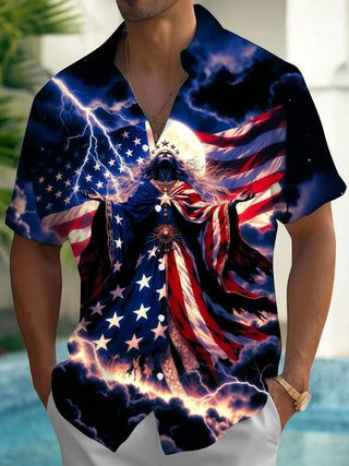men's American flag print shirt front view Independence Day