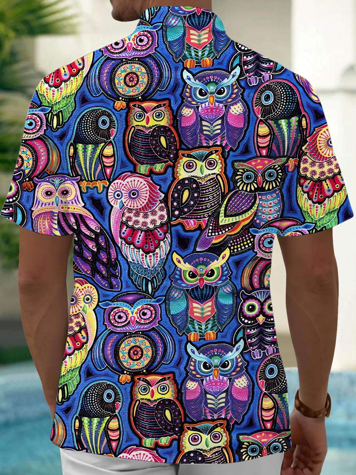 Owl Print Men's Pocket Short Sleeve Shirts
