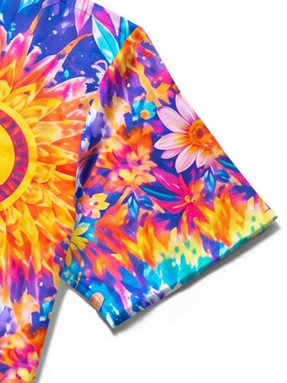Hippie Peace Flower Colorful Tie-Dye Men's Pocket Short Sleeve Shirts