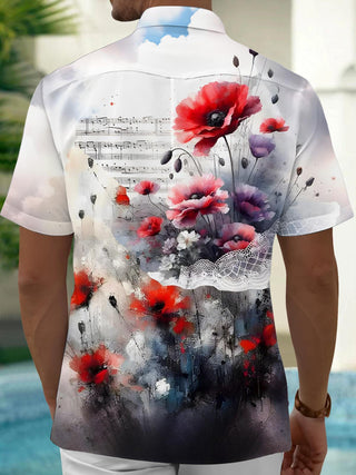 Men's art floral pocket short sleeve shirt back view