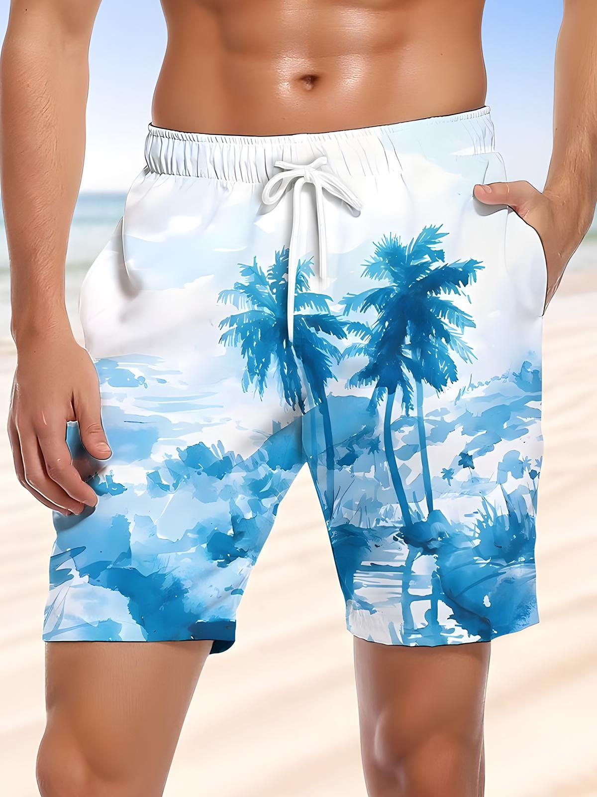 Hawaiian Coconut Tree Men's Print Pocket Shorts