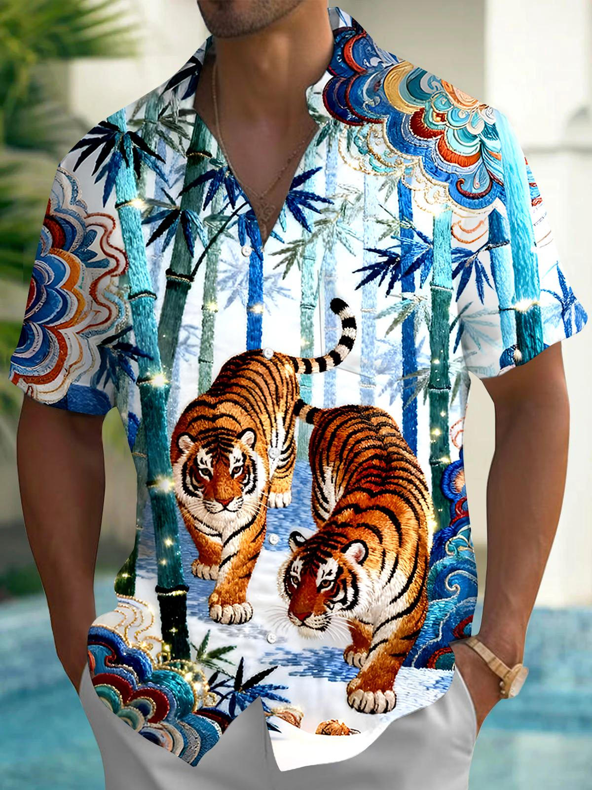 Bamboo Tiger Men's Pocket Short Sleeve Shirts