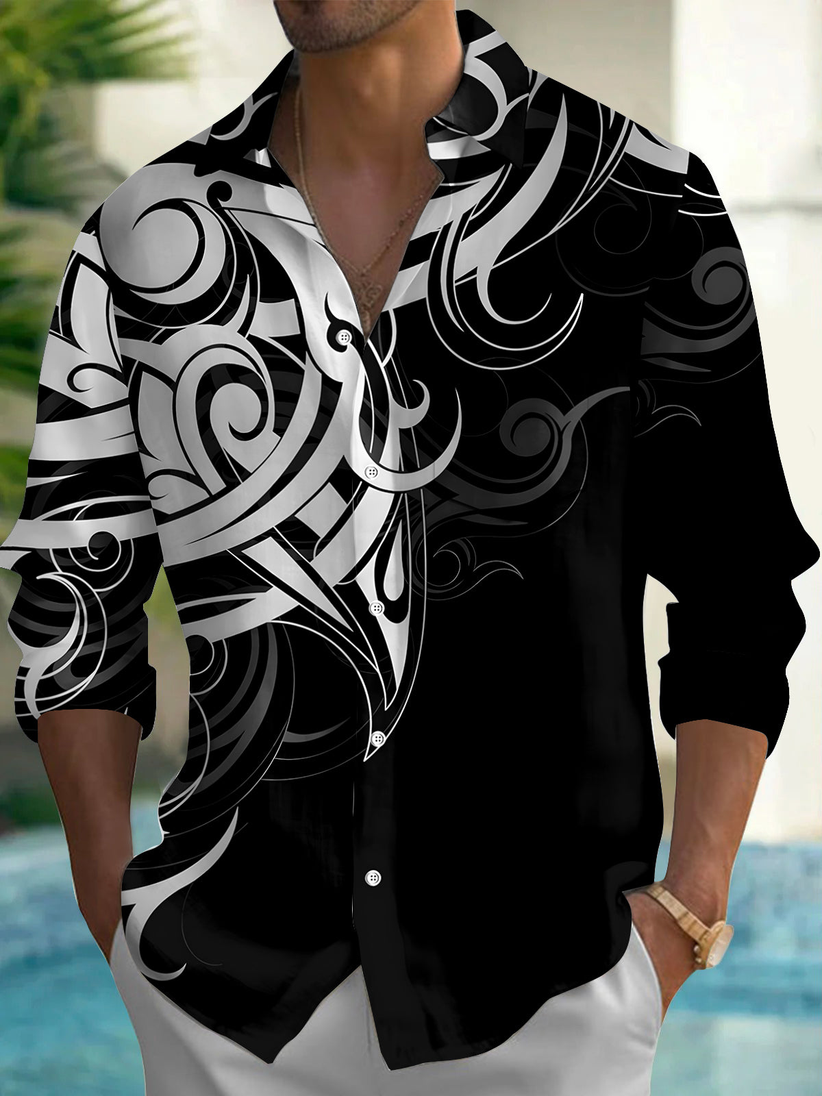 Abstract Men's Pocket Long Sleeve Shirts