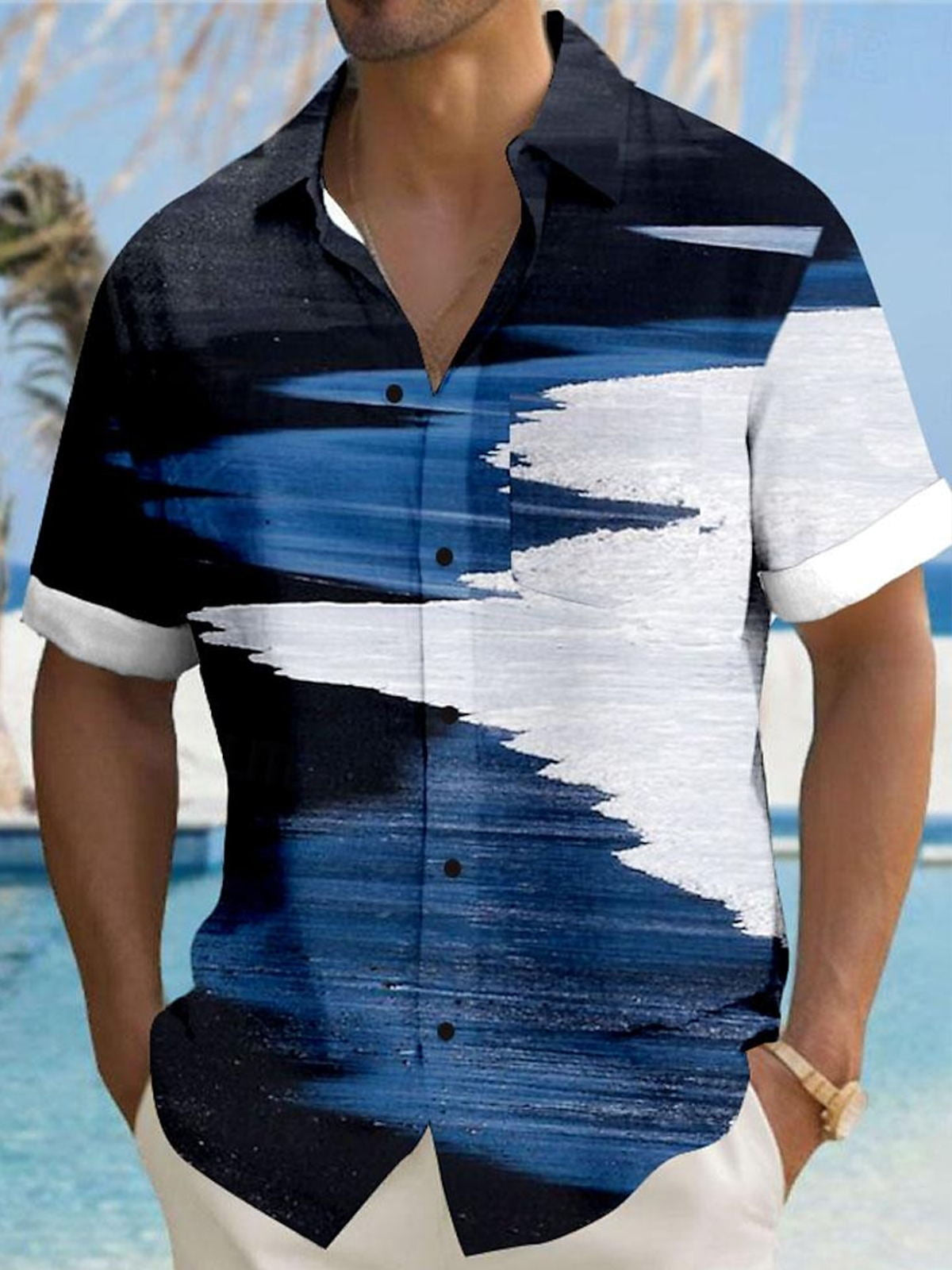 Gradient Print Men's Pocket Short Sleeve Shirts