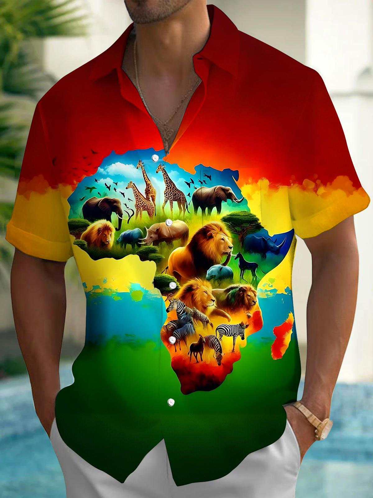 Animal Print Men's Pocket Short Sleeve Shirts