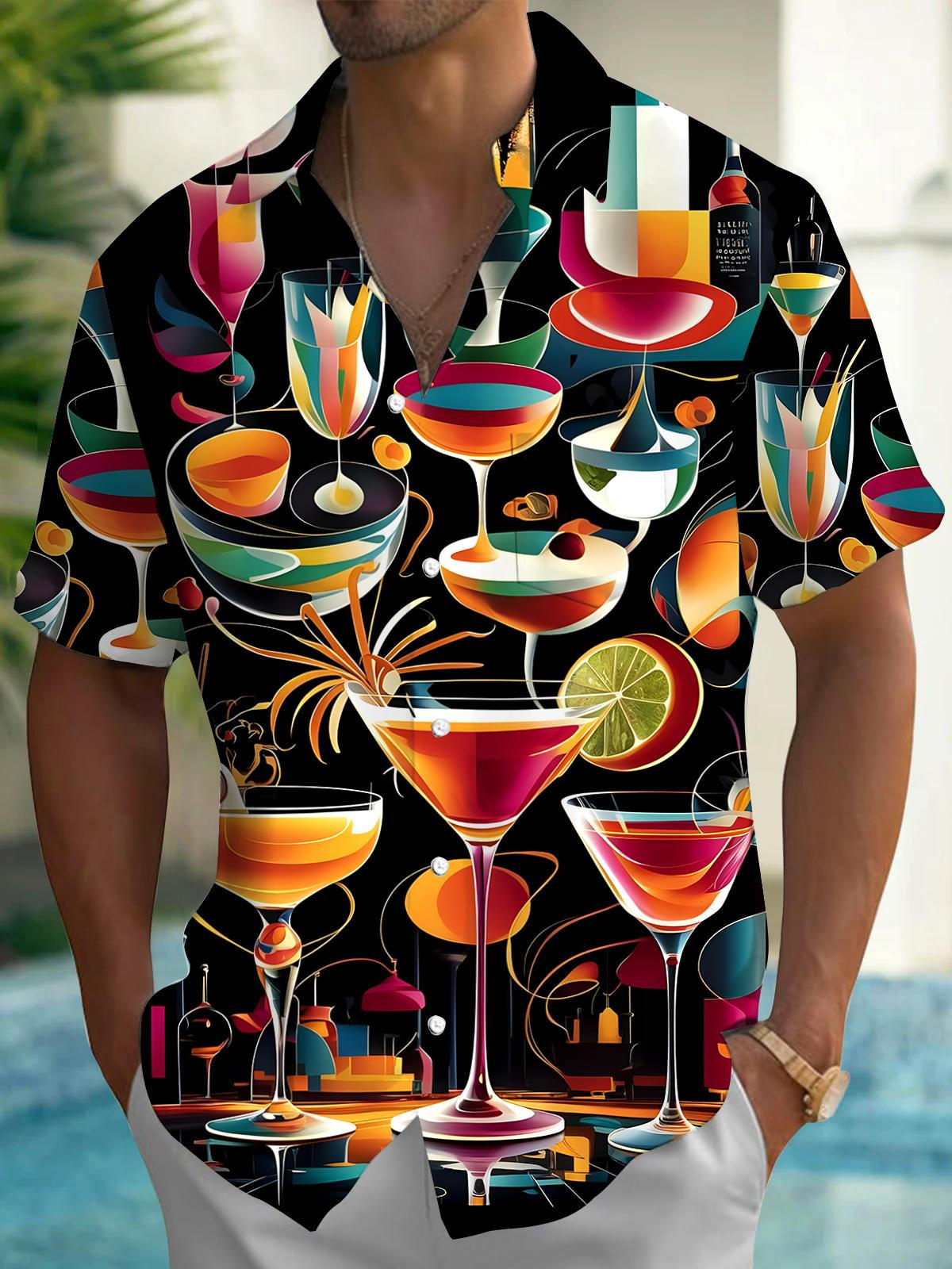 Wine Glass Men's Pocket Short Sleeve Shirts